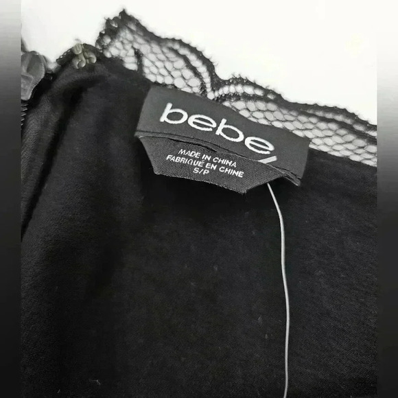 Bebe Women's S Black Surplice Asymmetrical is Hem Lace Dress NWT - Picture 12 of 13